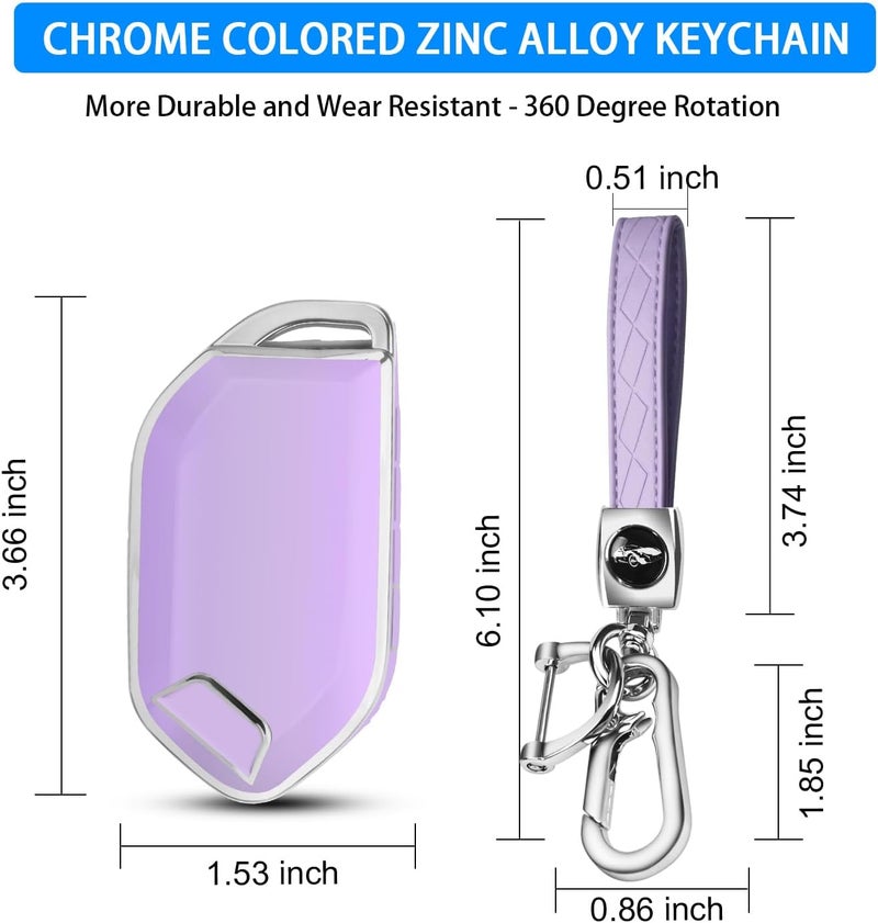 QBUC for Kia Key fob Cover,Soft TPU 360°Car Key Case Protector with Leather Keychain Compatible with Kia Telluride 2023/2024 5 Buttons Smart Key (Purple) - Image 3